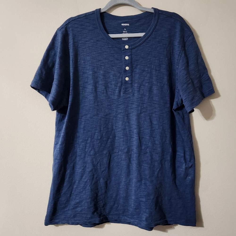 Sonoma Henley T-Shirt Mens Size L Blue Breathable Fabric Cotton Sustainable